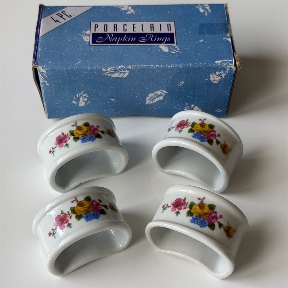 Porcelain Floral Napkin Rings - Set of 4